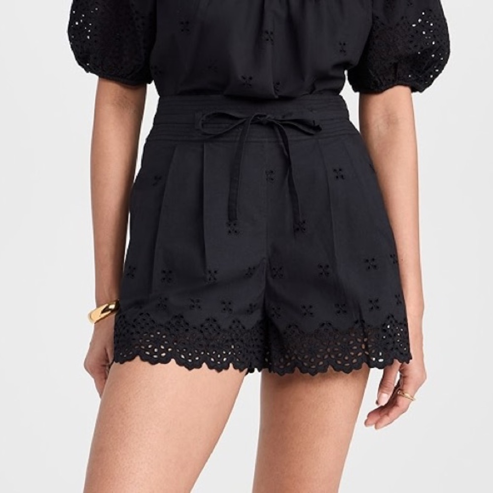 Ulla Johnson NWT Black Eyelet High Waisted Waist Tie Sabine Shorts